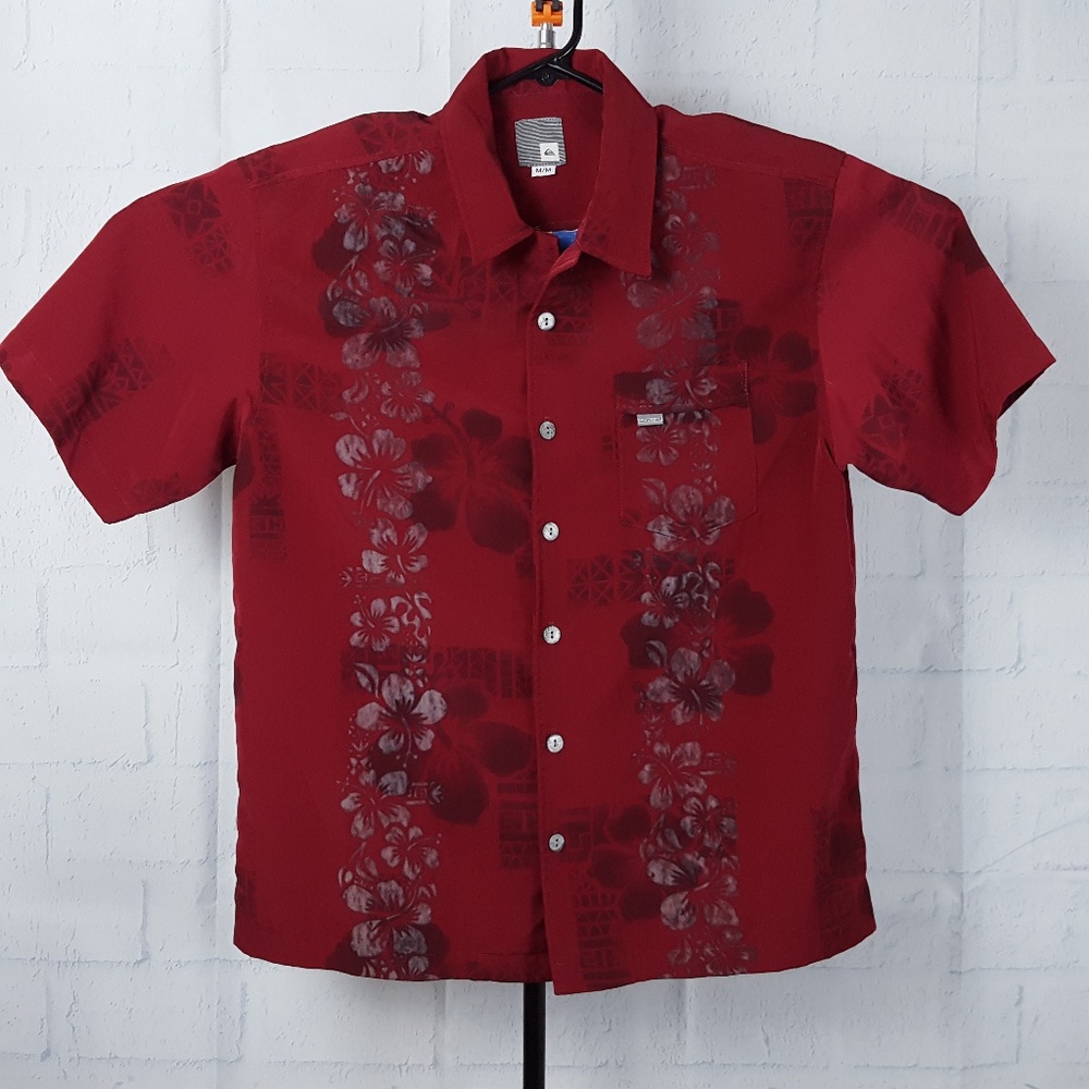 Quicksilver Mens M Red Hawaiian Short Sleeve Shirt